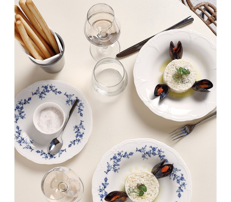 BonBistro Retro plat bord 20,5cm met blue flower bloemmotief - vintage porselein voor de horeca