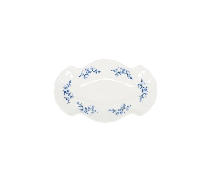 BonBistro Retro serveerschaal 26x16cm met blue flower bloemmotief - vintage porselein voor de horeca