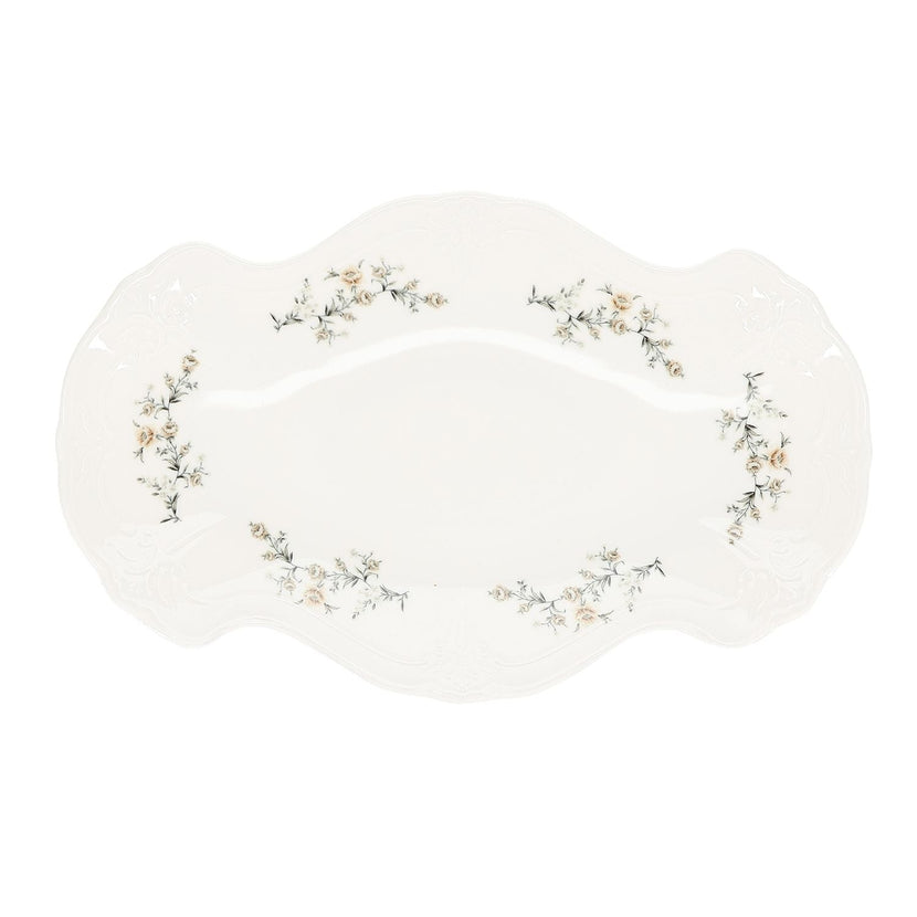 BonBistro Retro serveerschaal 39x25cm met brown flower bloemmotief - vintage porselein voor de horeca