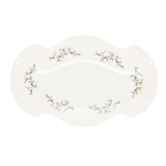 BonBistro Retro serveerschaal 39x25cm met brown flower bloemmotief - vintage porselein voor de horeca