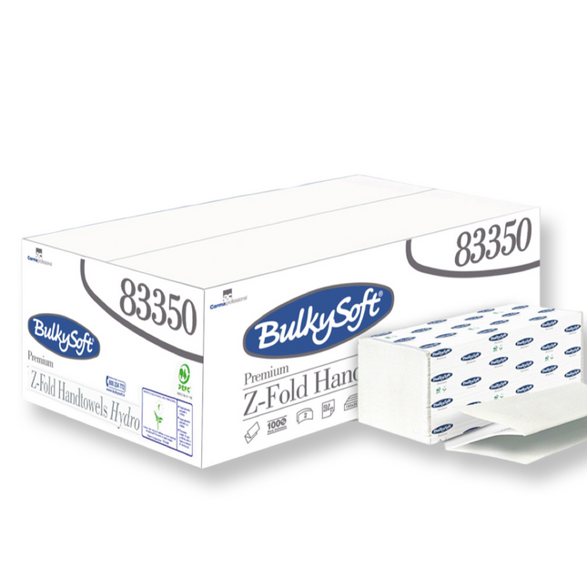 Bulkysoft Z-Fold Handdoeken – 3750 stuks per box, ideaal voor horeca en sanitaire ruimtes.