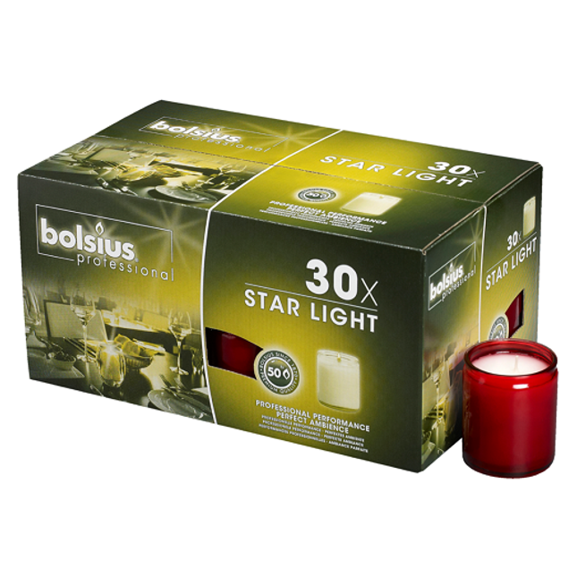 Star Light glass, Burning time 50 hours, Red, box of 30