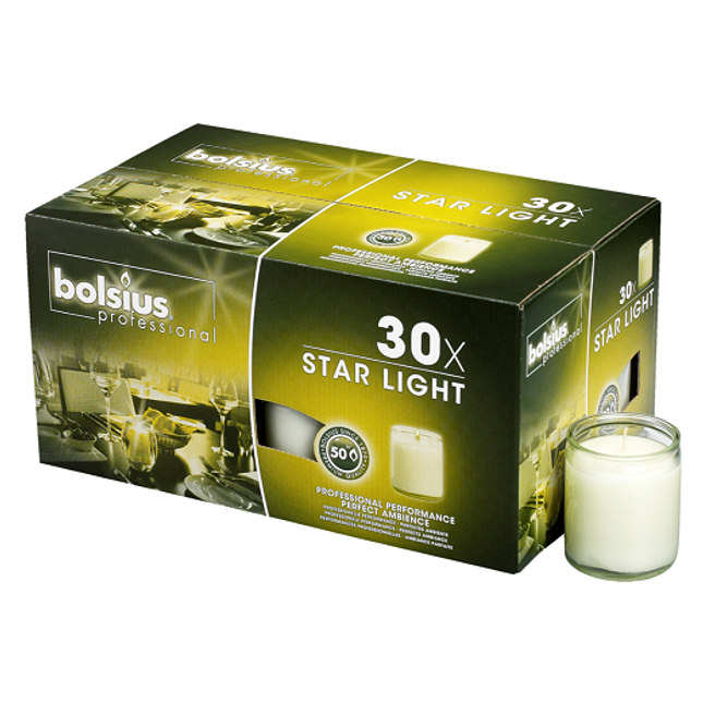 Star Light glass, Burning time 50 hours, Transparent, box of 30