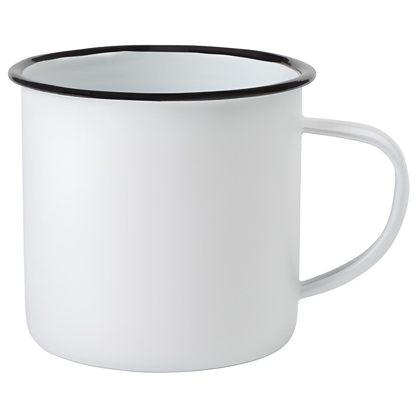 Emaille Mug wit met zwarte rand Ø8 cm 350 ml