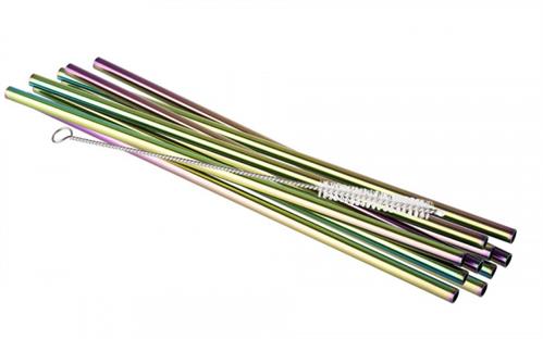 Metal Straw Rainbow 215*6 mm 10 straws + brush
