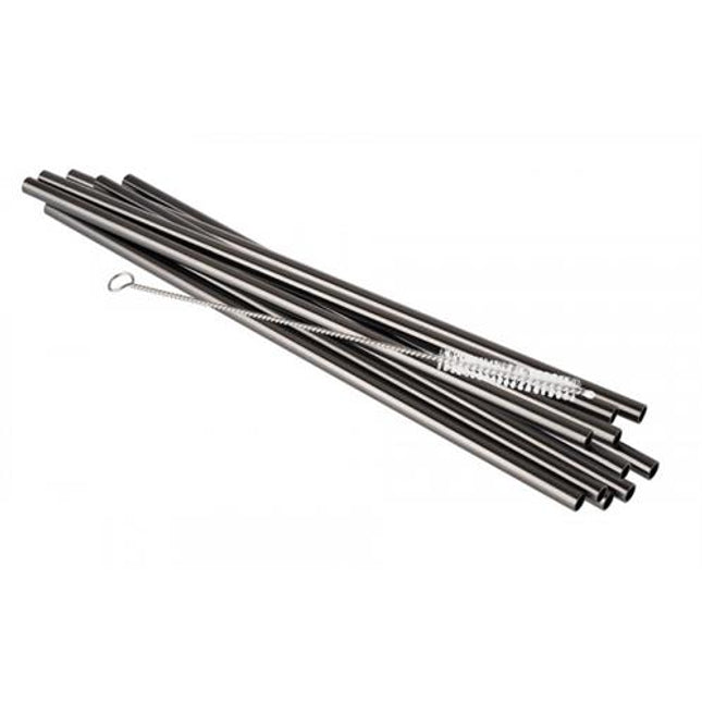 DISCONTINUED Metal Straw Gunmetal 215*6 mm 10 straws + brush