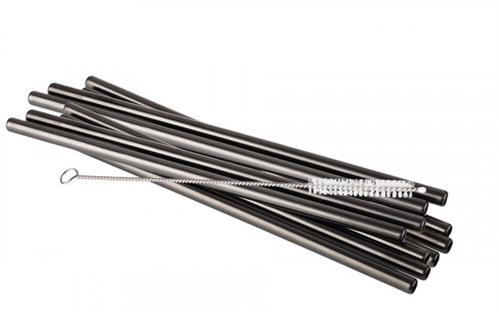 Metal Straw Gunmetal 215*8 mm 10 straws + brush