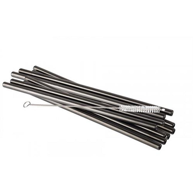 Metal Straw Gunmetal 215*8 mm 10 straws + brush