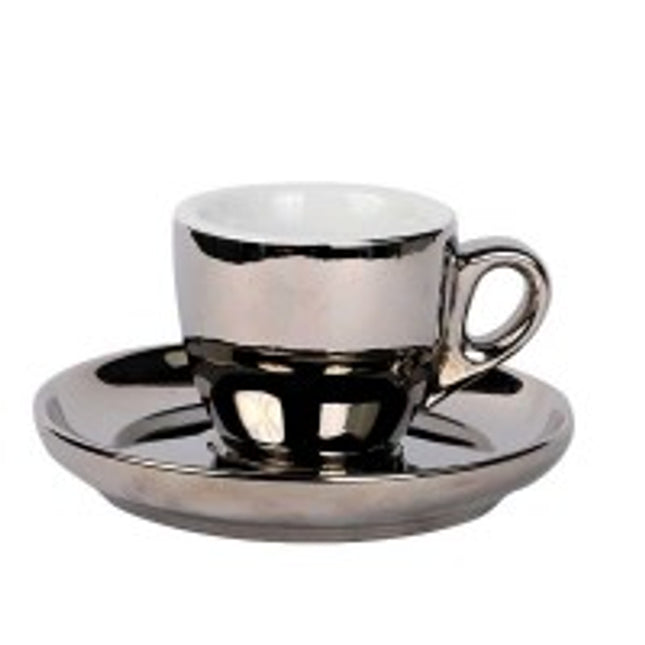 Espresso cup &amp; saucer silver 55 ml 6/box